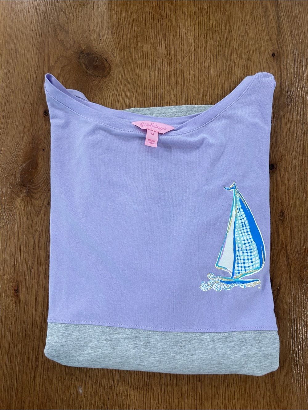 Lilly Pulitzer Lavender Long Sleeve Top with Blue Sailboat Applique